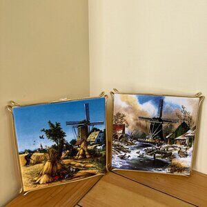 Dutch Tile Trivet Wall Hangings Ter Steege Holland Summer & Winter Set of 2